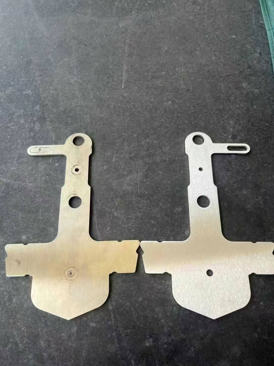 Laser-cut bracket before and after edge rounding