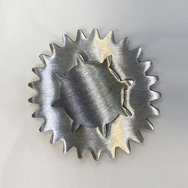 The same laser-cut gear after processing, with a clean brushed surface