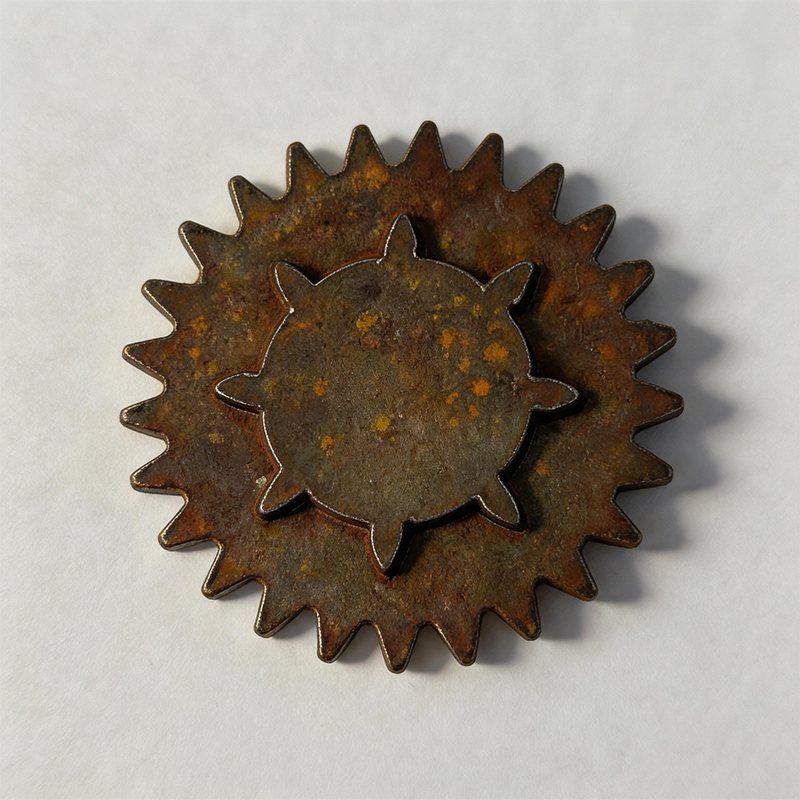 Laser-cut steel gear with rust and scale before processing